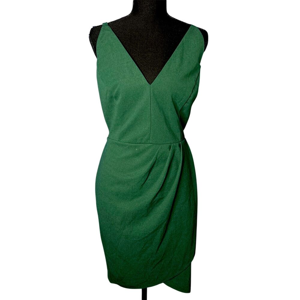 Womens Forest Green Wrap Dress - L Cocktail Goblincore Party Classic Semi Formal